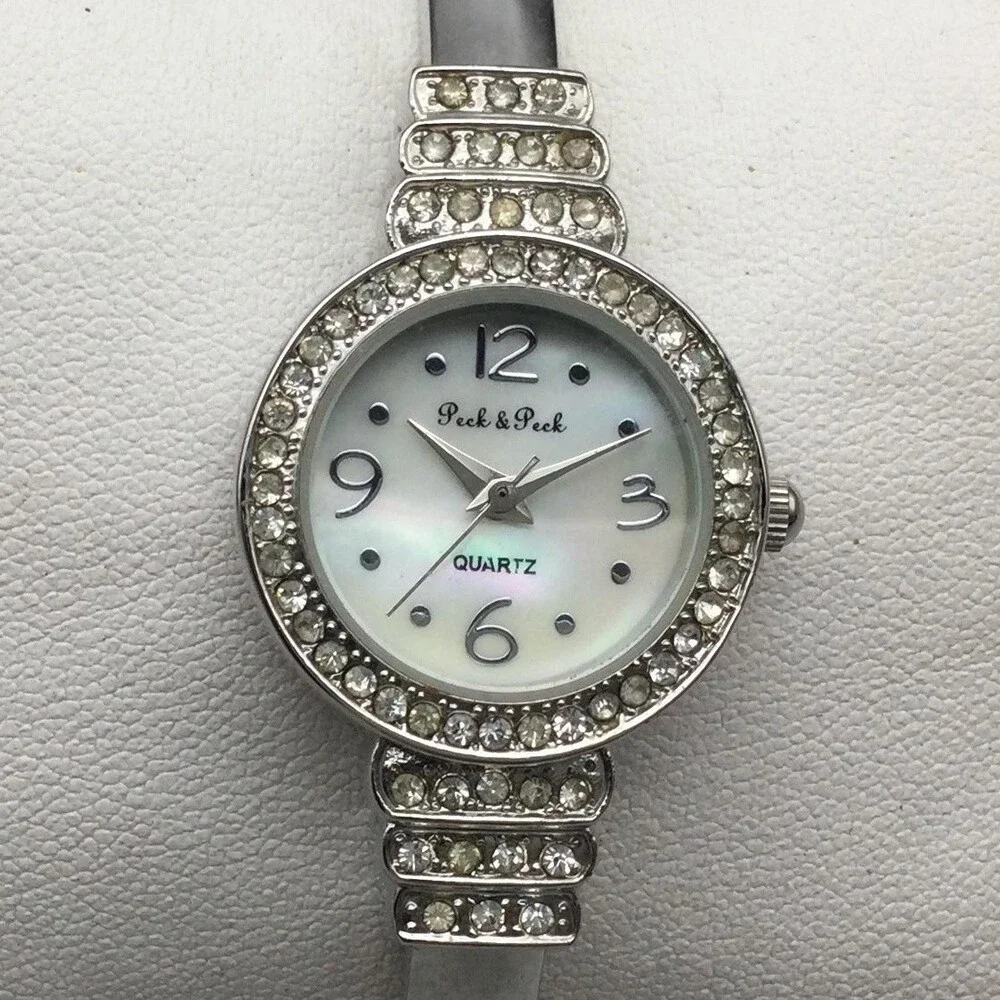 Peck & Peck Womens Watch 23mm White Dial Silver Tone Crystal Bangle New Battery
